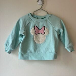 🌼 5/$25 Disney Baby Minnie Mouse Aqua Sweatshirt 12M Pink Bow Pullover Toddler